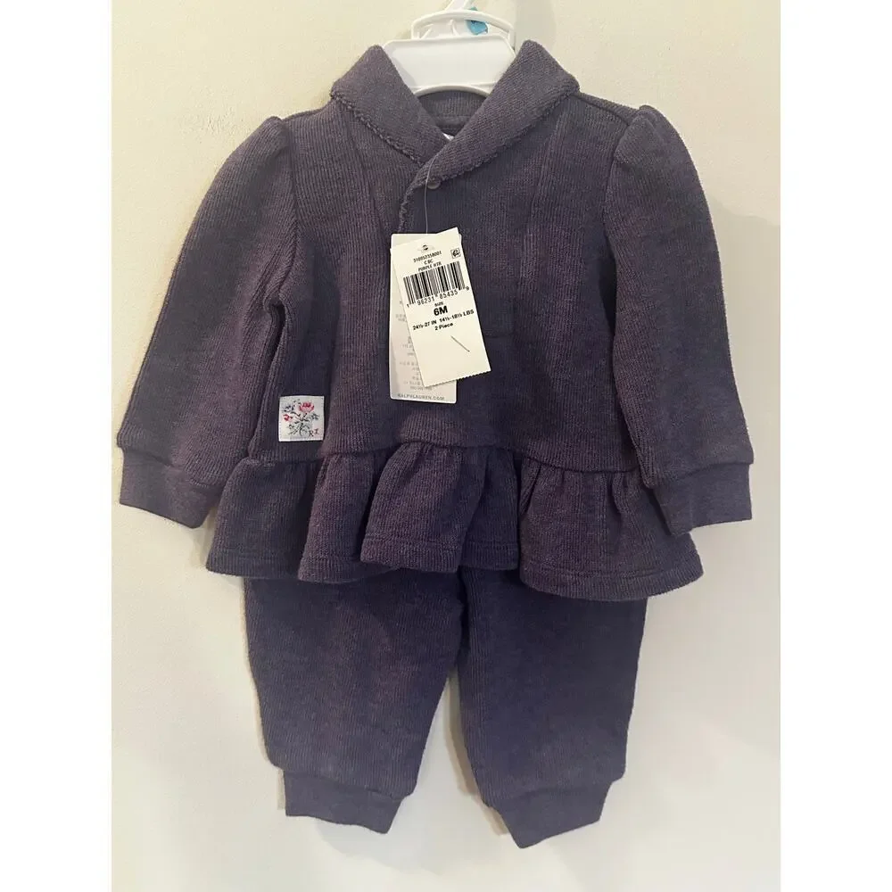 NEW Ralph Lauren Baby Cotton Shawl-Collar Sweater & Pant Set sz 6m